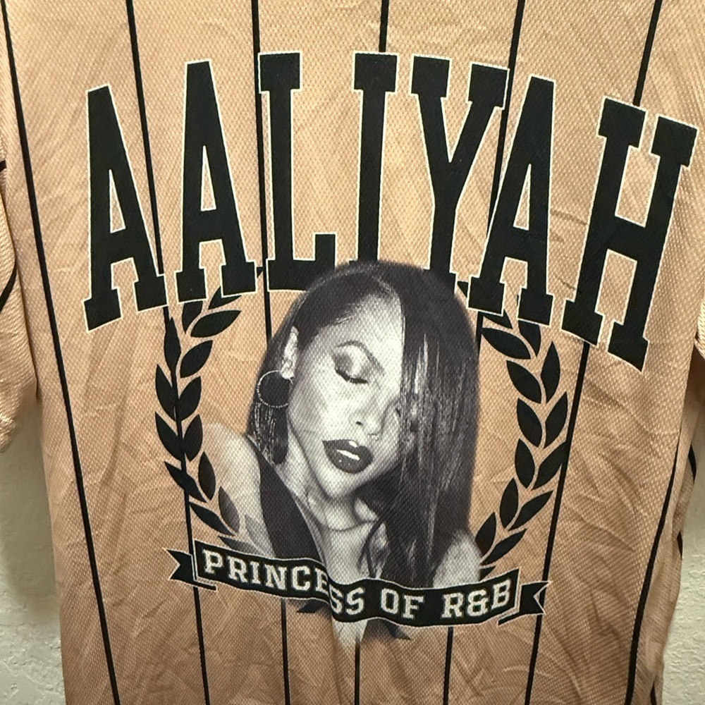 Aaliyah Pinstripe Baseball Jersey- Size M - Picture 5 of 9